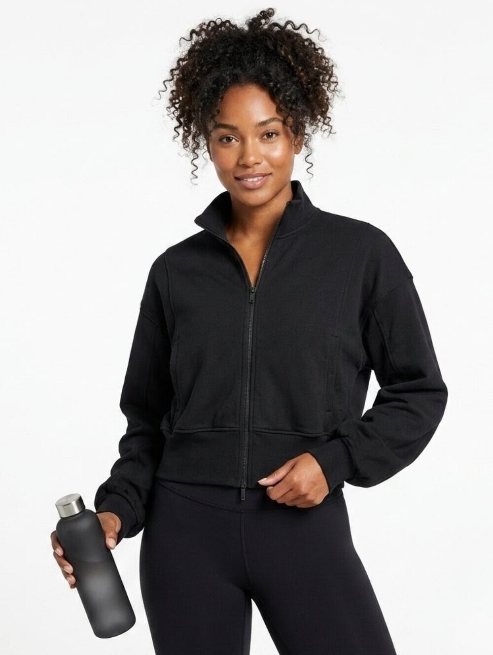 LIT Activewear Black Cropped Full-Zip Mock Neck Jacket - Medium